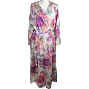Vintage Mary McFadden Size Medium Peignoir Set Multicolor‎ Floral Chemise Robe